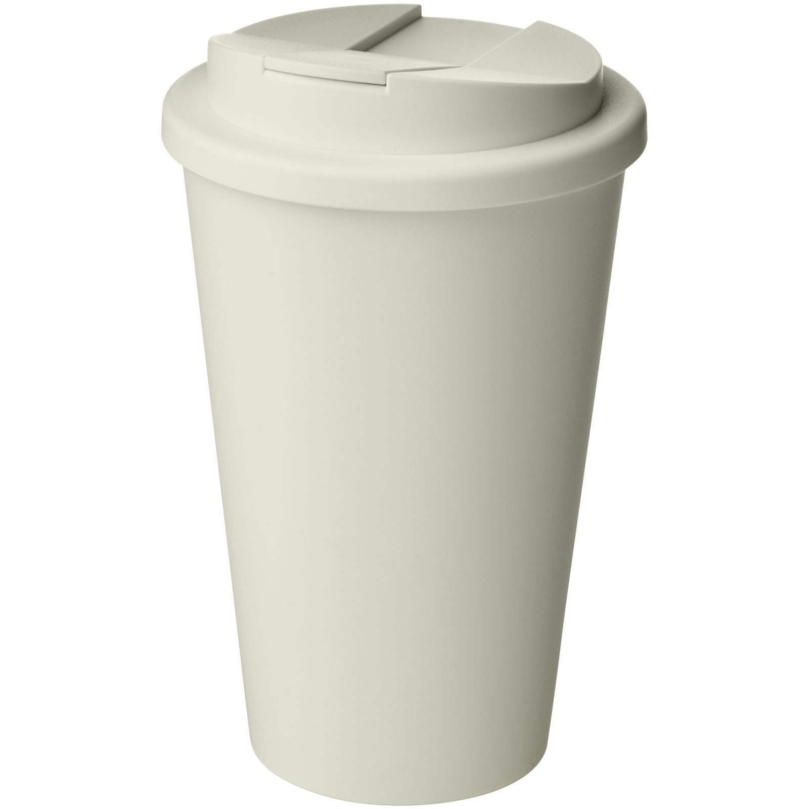 Becher, To-Go-Becher, Kunststoff, Weiß/Creme, Trinkbehälter, To-go Cup, Reisebecher, Glatter Becher, Plastikbecher, Deckel-Becher