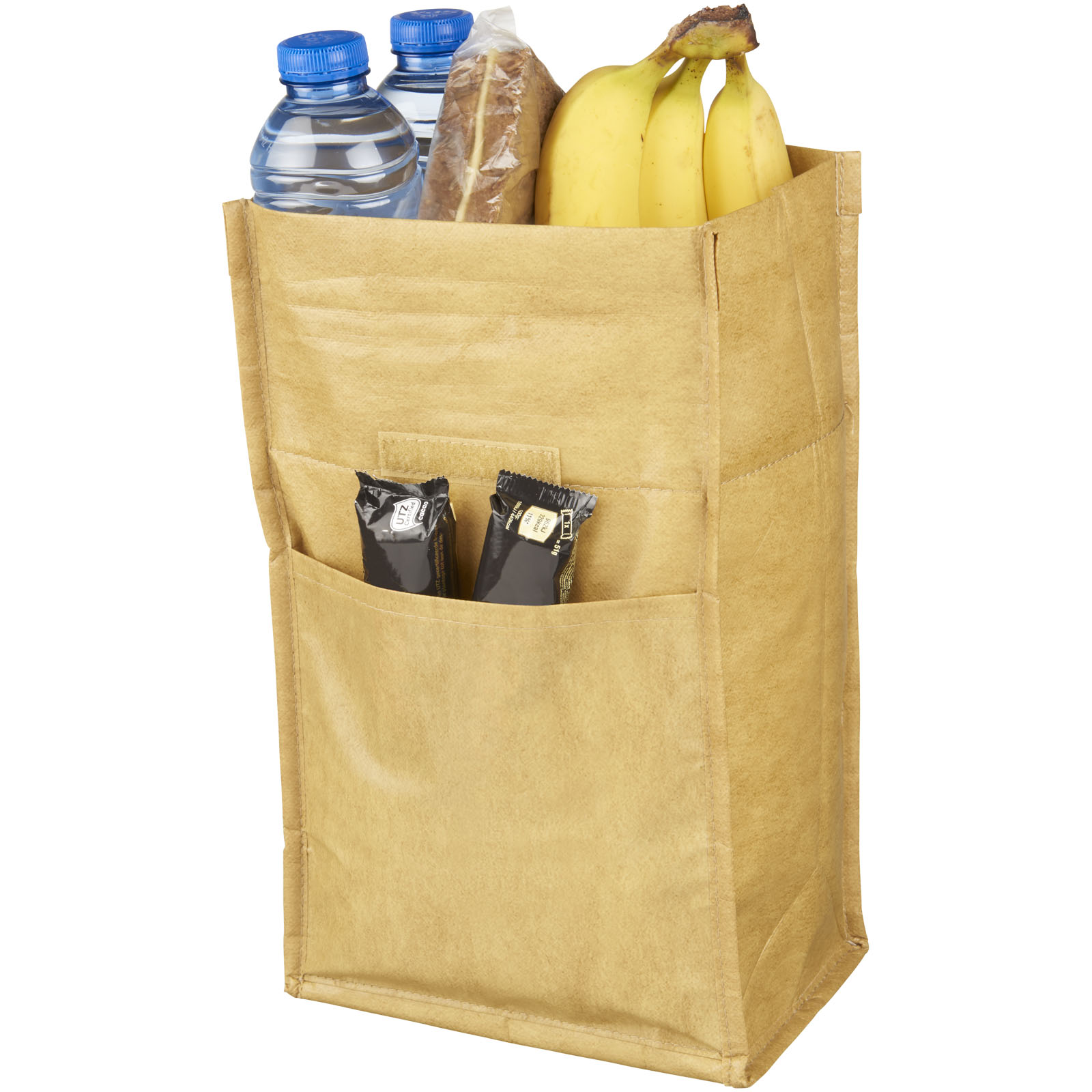 Provianttasche, Einkaufstasche, Papiertasche, Banane, Wasserflaschen, Tasche, Mehrwegbag, Lebensmitteltasche, Papiertasche, Einkaufstasche, Tüten-Tragetasche, Papiertragetasche, Einkaufstasche, Bananen, Wasserflaschen