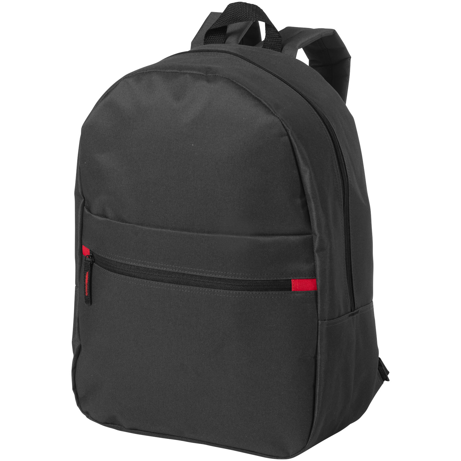 Rucksack, Schulrucksack, Gepolsterte Tasche, Reißverschluss, Alltagsrucksack, Rucksack, Schwarz, Vorderer Reißverschluss, Rote Akzent, Hauptfach, Rucksack, Schwarz, Reißverschlussfach, Schulterriemen, Alltagsbeutel