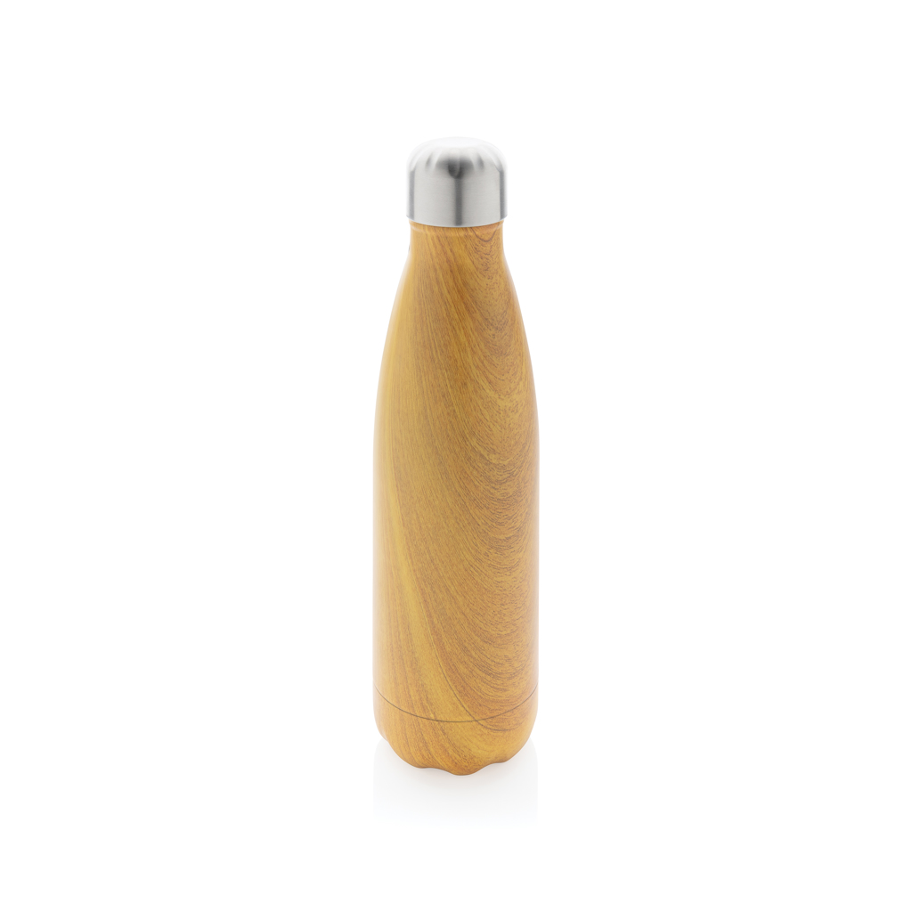 Thermosflasche, Wasserflasche, Holzoptik, Edelstahldeckel, Korkenlos-Design