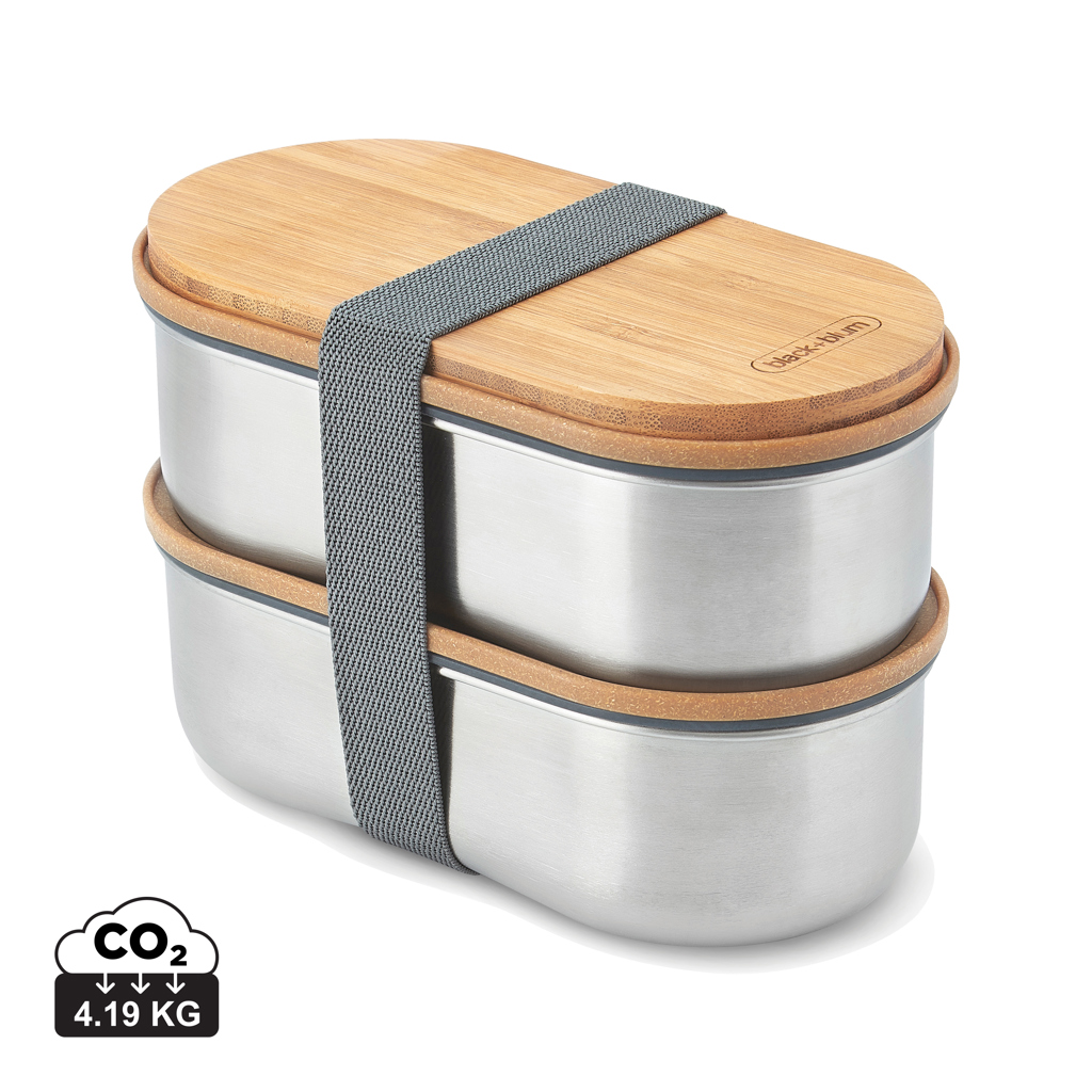 Lunchbox, Edelstahl, Bambusdeckel, Stapelbar, Trages strap