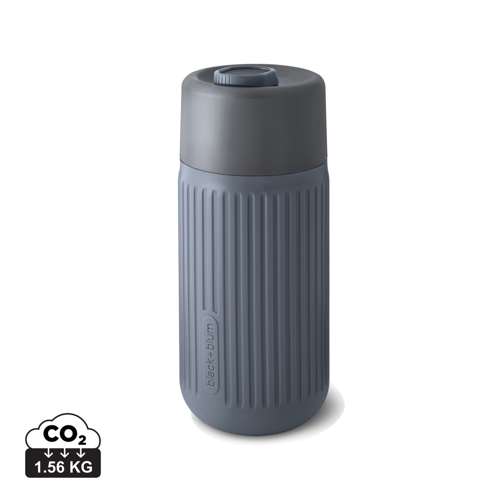Flasche, Trinkflasche, Verschluss, Rippenstruktur, 1.56 kg CO2, Thermos, Flasche, Isoliert, Rippendesign, Kohleblau, Flasche, Trinkflasche, Vakuumflasche, Rippelung, Druckverschluss, Thermobehälter, Edelstahl, Rillenflasche, Grau, Reisebecher