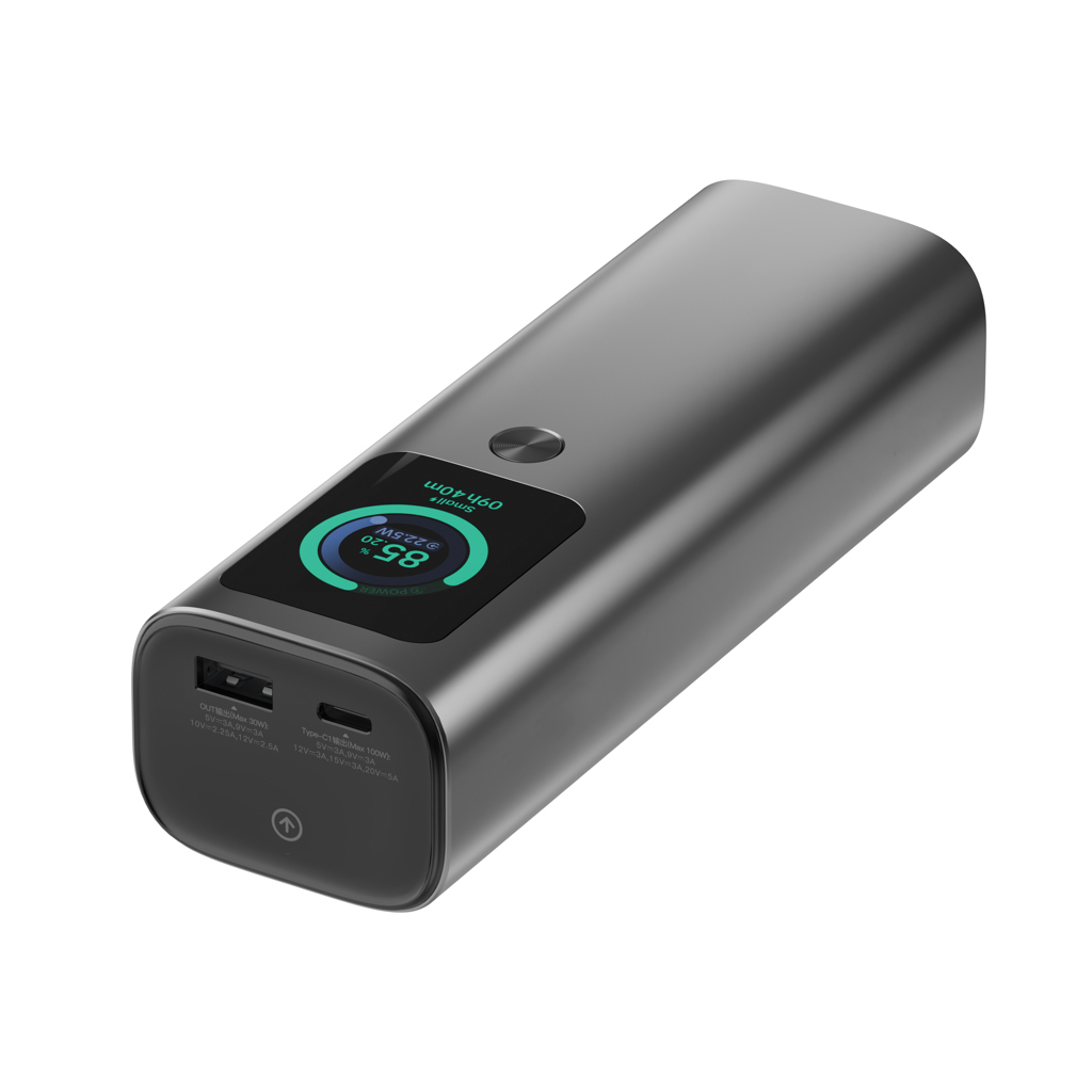 Adapter, Elektronik, Computer-Ausrüstung, Computerausrüstung, Powerbank, USB-C, PD, 2x USB-A, Digital display, Powerbank, Portable charger, USB-C, 2x USB, Metallisch grau, Powerbank, USB-C, PD-Schnellladung, Metall?, Digitalanzeige
