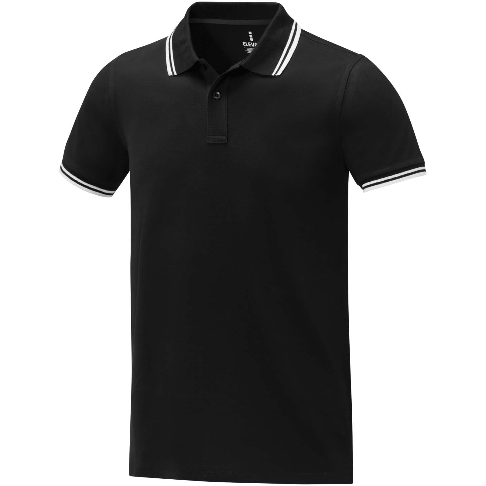 Polohemd, Kurzarm, Schwarz, Polo-Kragen, Streifen-Akzente, Polohemd, Polo shirt, Schwarz, Polo, Trikot, Polo, Polohemd, schwarz, Kurzarm, Kragen-Rippen, Polohemd, schwarz, Polo mit Kragen, Kurzarm, Streifentragen