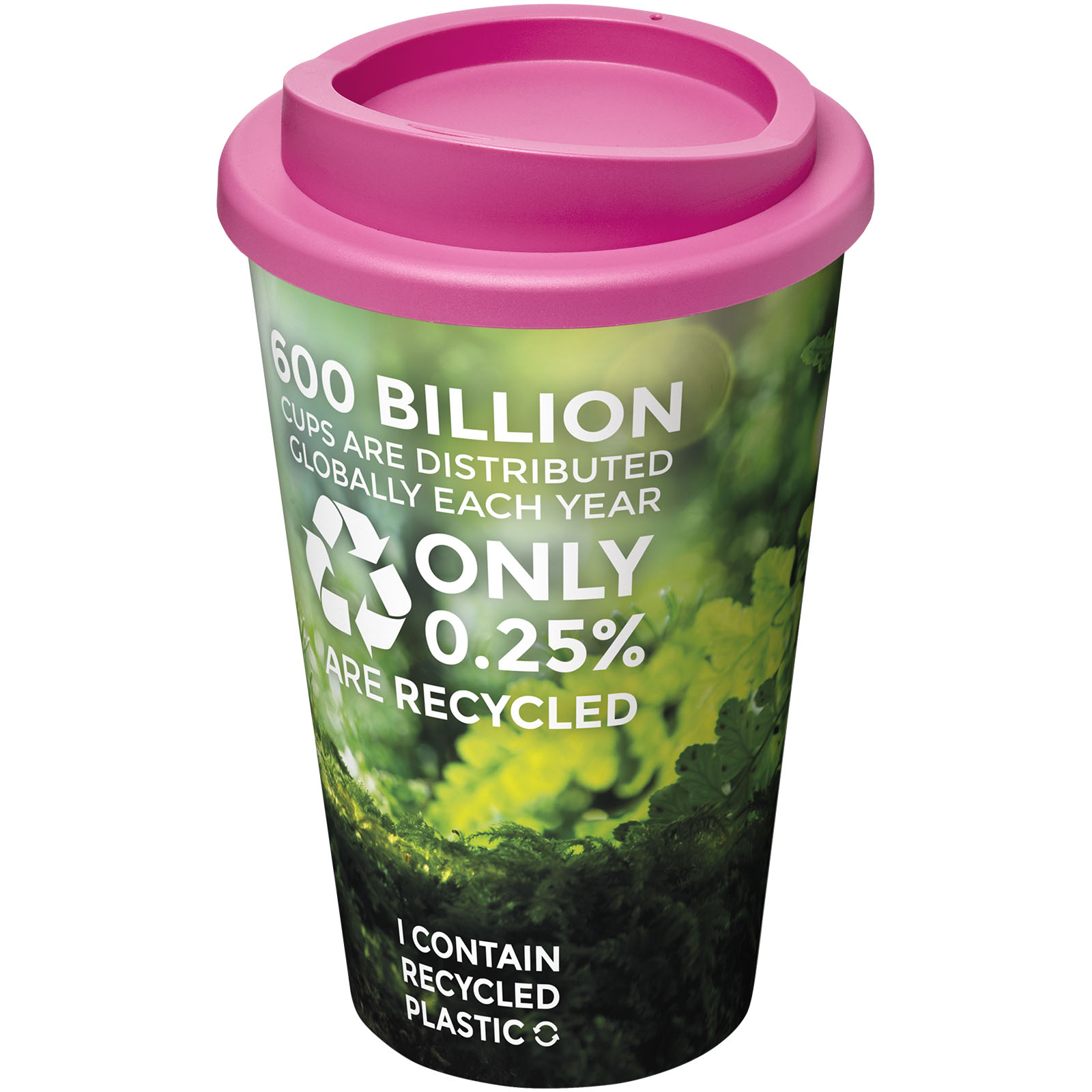 Becher, Kaffeebecher, Wiederverwendbar, Recyceltes Plastik, Rosa Deckel, Becher, Kaffeebecher, Recycelbar, Pflanzenmuster, Pink, Becher, Travel-Becher, Kunststoff, Recycelbar, Grün