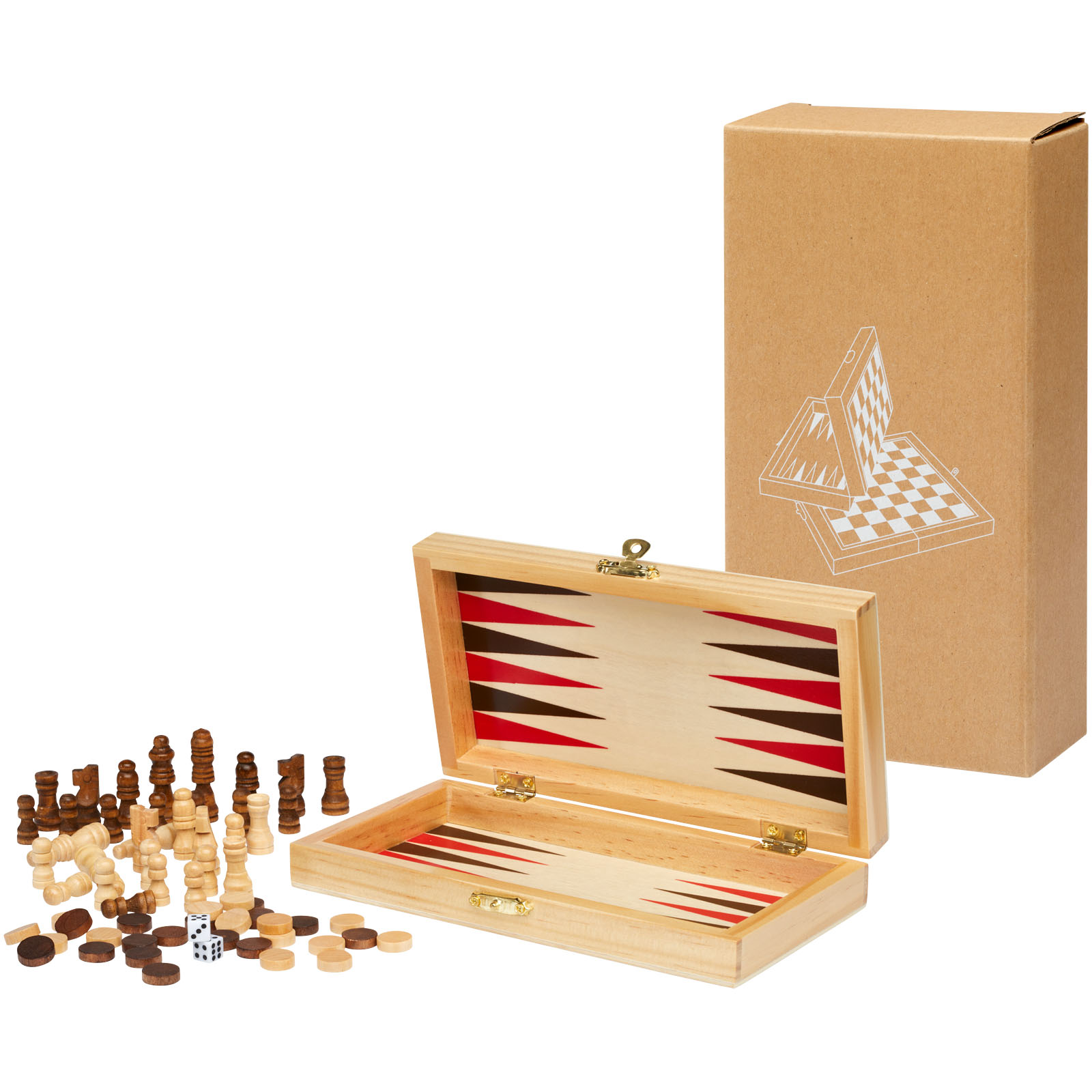 Holzspielset, Backgammon?, Dame?, Reisespielebox, Schachbrett-Design
